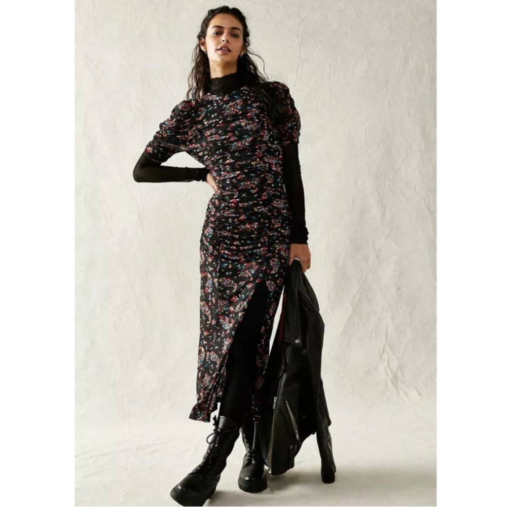 New Free People Briella Abstract Floral Midi Dress $168 SMALL Twilight